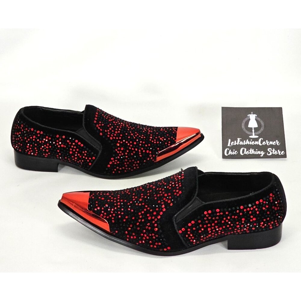 Bolano Men's Red/Black Leather Desta Dress Shoes Rhinestone Loafers Sz 7.5 1802 - Picture 12 of 16